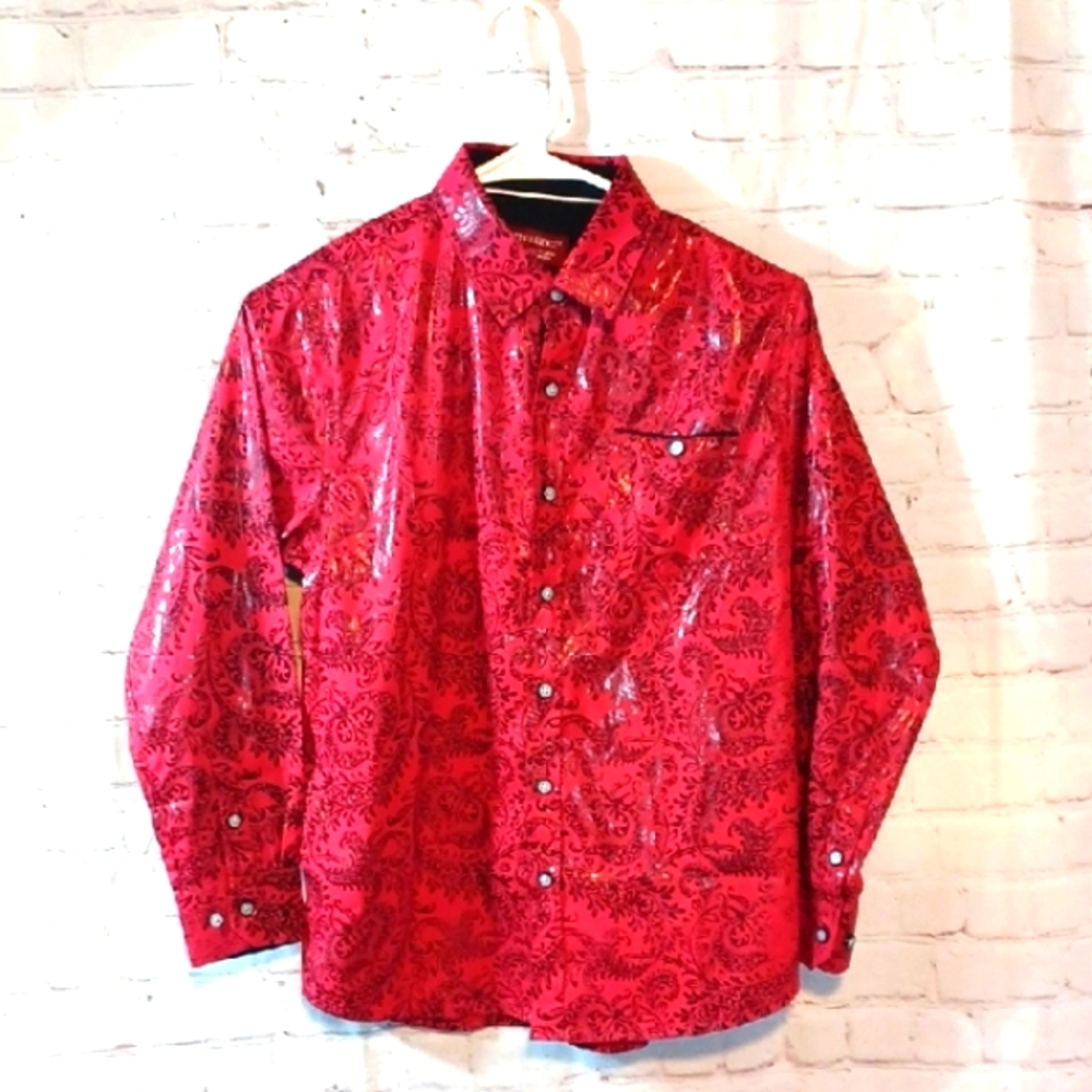 Consquences Boys L   Red& Black  Patterned  Long Sleeve Shirt L New